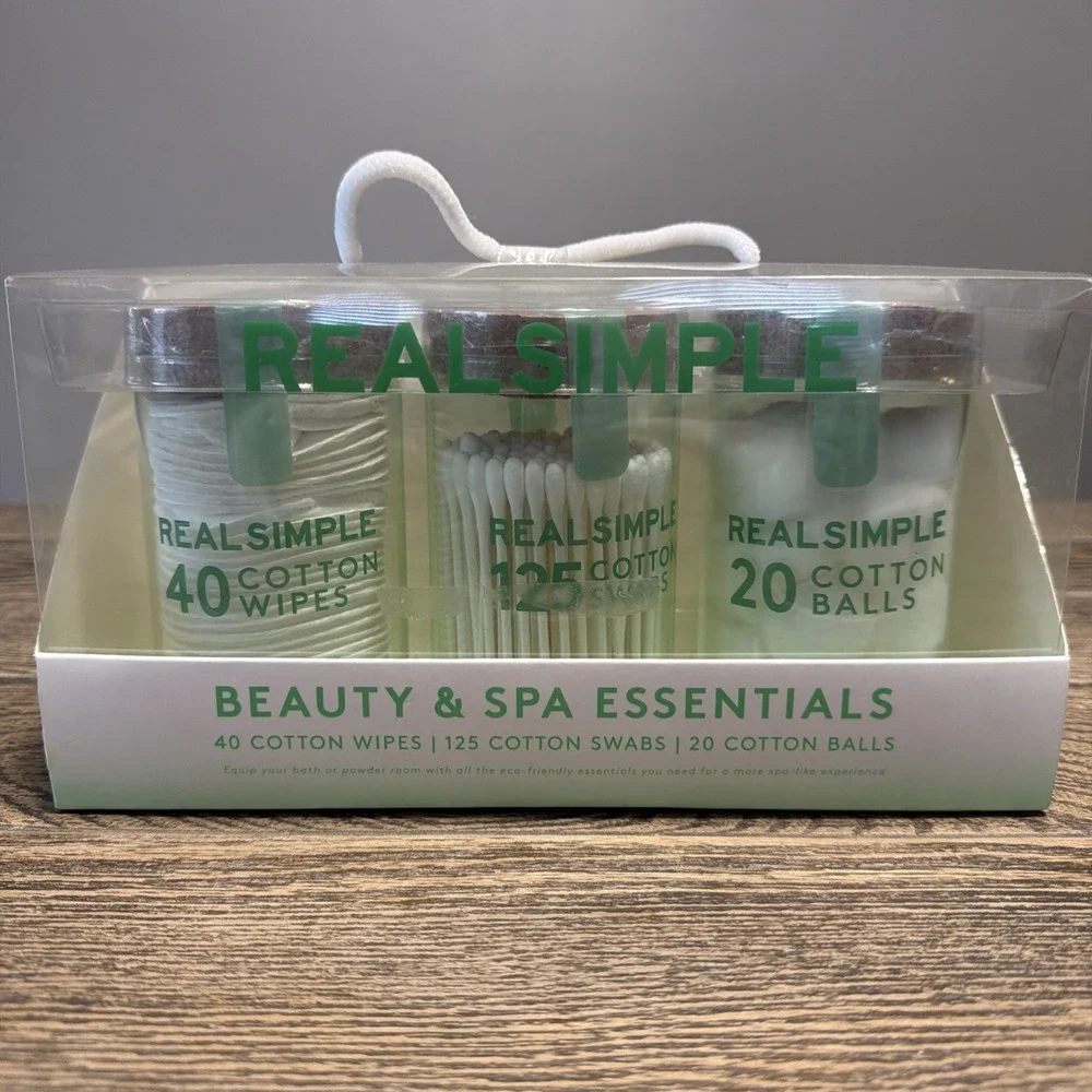 Real Simple Beauty & Spa Essentials Cotton Wipes Cotton‎ Swabs Cotton Balls New!
